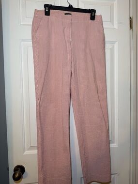 J Crew Seersucker Pants Womens Sx 4 Pink Stripe Wide Leg Low Fit Resort Preppy